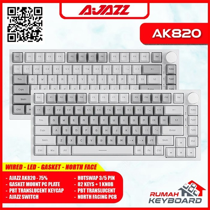 Mechanical Keyboard - Ajazz Ak820 - 75% - Dual Tone - Gasket - Hotwsap Termurah Terlaris Promo