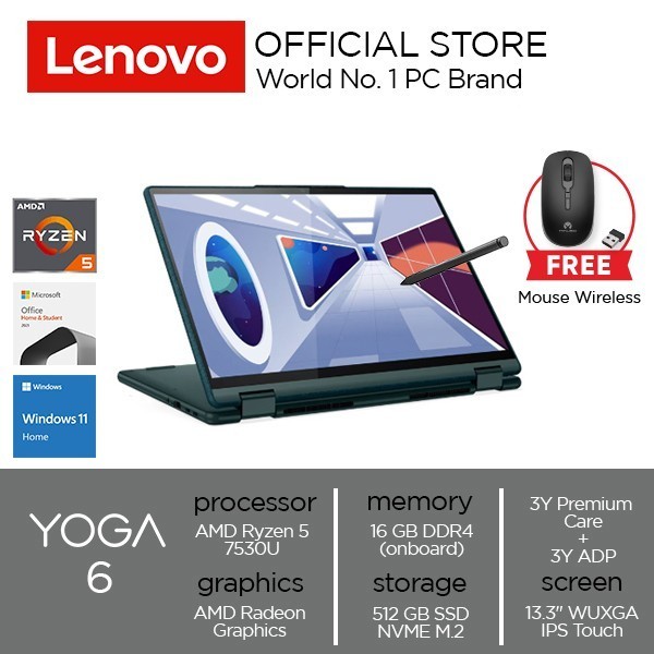 Lenovo Yoga 6 13Abr8 Ryzen 5 7530U 16Gb 512Gb W11+Ohs Termurah Terlaris Promo