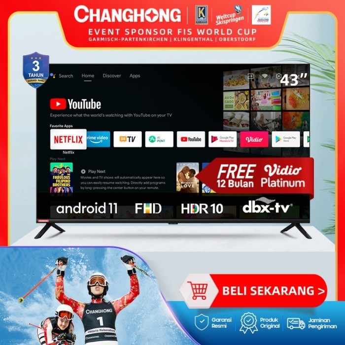 Changhong 43 Inch Newest Android 11 Led Fhd Tv Youtube L43G7N