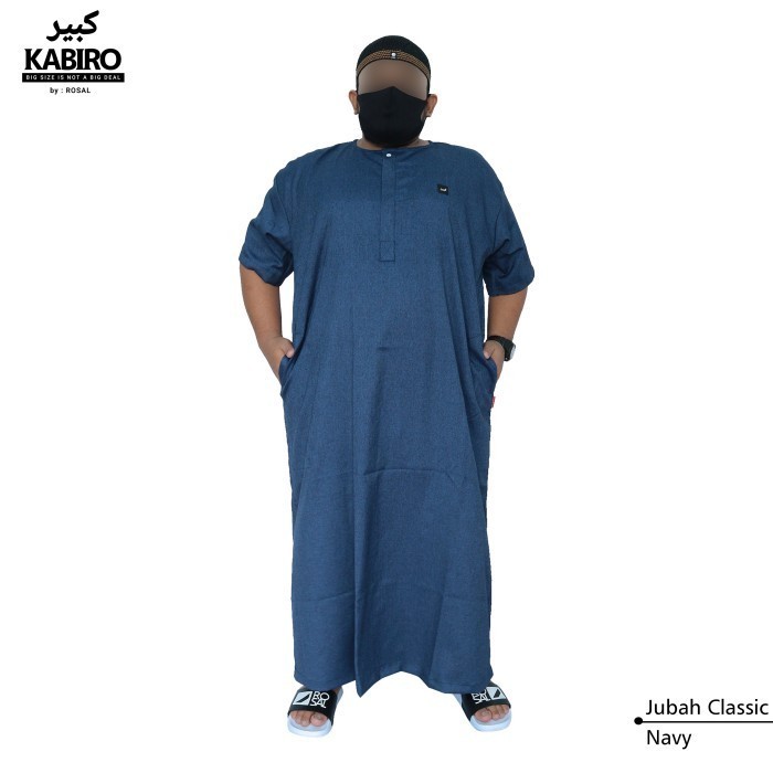 Jubah Pria Premium Gamis Jubah Pria Jumbo lengan pendek 4XL 5XL 6XL jubah saudi haramain - Navy, 6 X