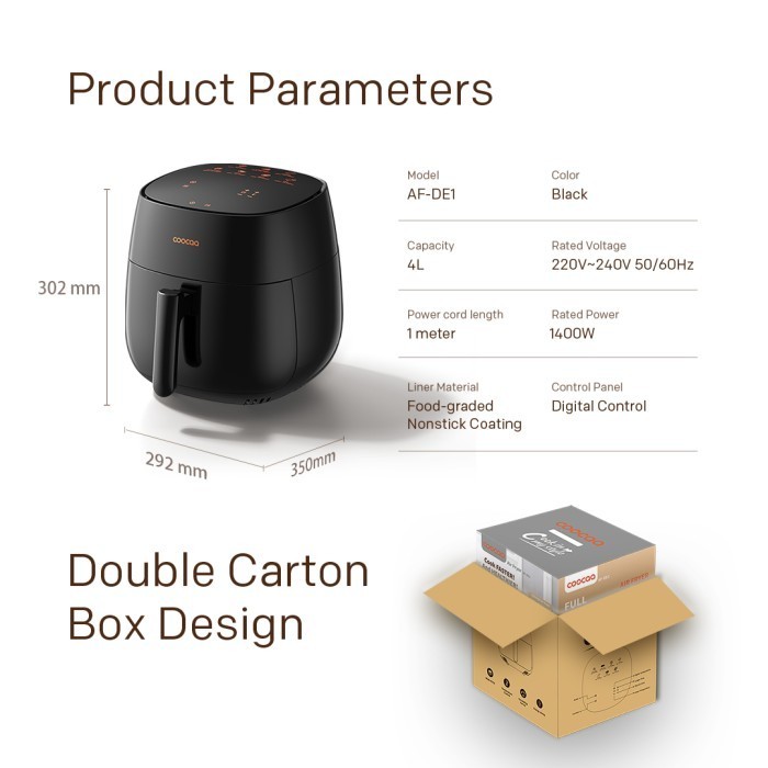 Coocaa Air Fryer - Kapasitas 4L - Digital Preset (Coocaa Af-De1) Termurah Terlaris Promo