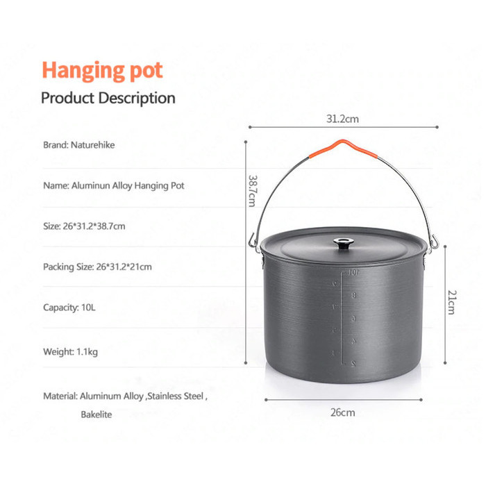 Cooking Pot 10L With Handle Naturehike Nh19Cj003 Panci Nesting Camping