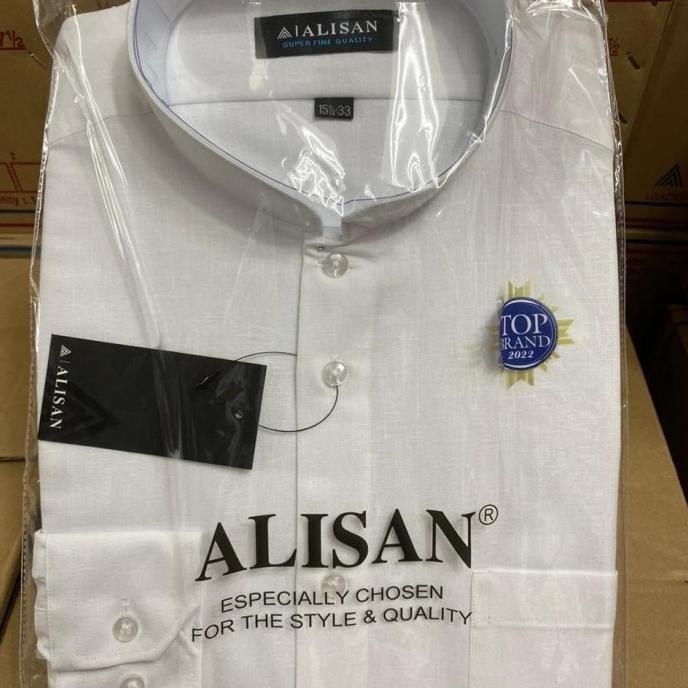 Kemeja Alisan Lengan Panjang Koko Polos Putih Reguler Fit