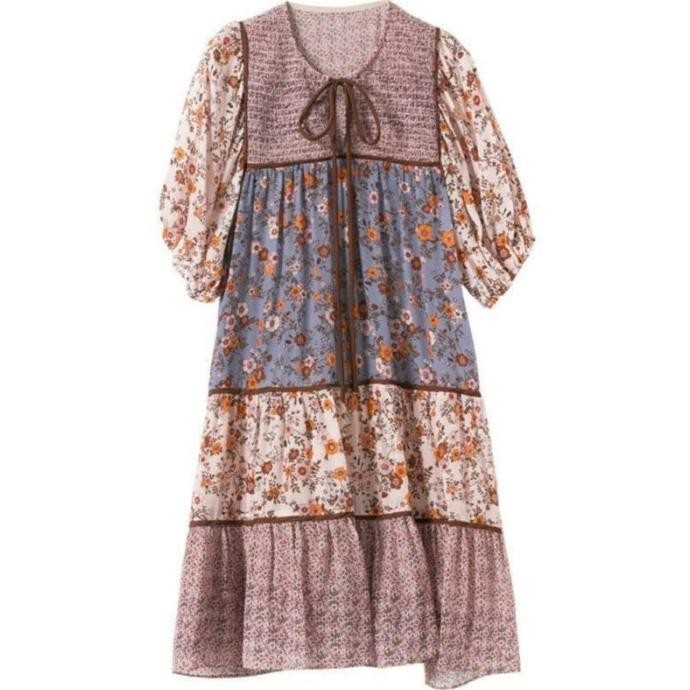 Dress MALDU Short Sleeve Loose Import/Dress Ethnic Outfit Wanita Korea