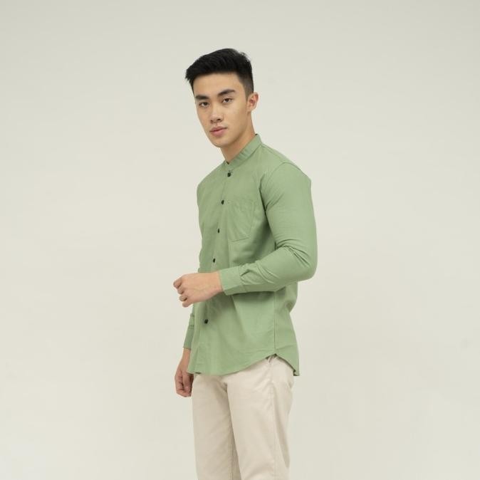 Houseofcuff Kemeja Koko Lengan Panjang Pria Hijau Mint