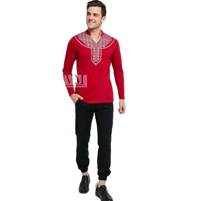 Vm Baju Koko Merah Maroon Kaos Panjang