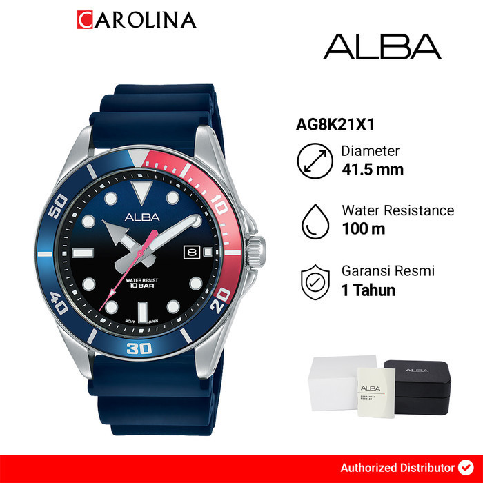 Jam Tangan Pria Alba Active Ag8K21X1 Blue Gradation Dial Blue Rubber