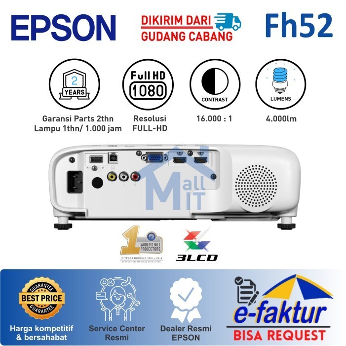 Proyektor Epson Eb-Fh52 Eb Fh52 Ebfh52 Pengganti Epson U42 Full Hd