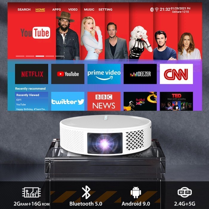 Proyektor M96 T269 300 Ansl Smart Projector Hi-Fi Speaker Android 9.0