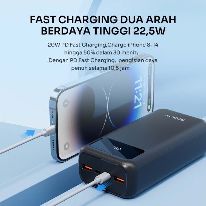 Powerbank Robot 30000Mah Rt32 Quick Charging Powerbank Garansi 1 Tahun
