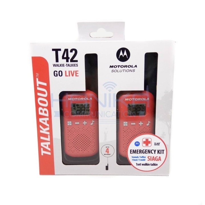 Motorola T42 Walkie Talkie Sepasang Ori Garansi Resmi Merah Mini Ht