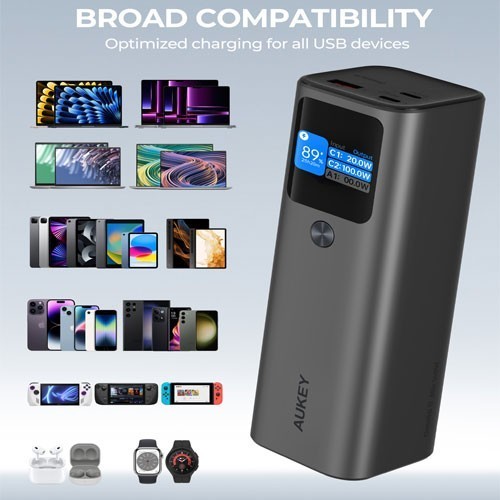 Aukey Powerbank 26800Mah Pb-Y45-Gy Usb C 140W Super Vooc Pd 3.1 Pps