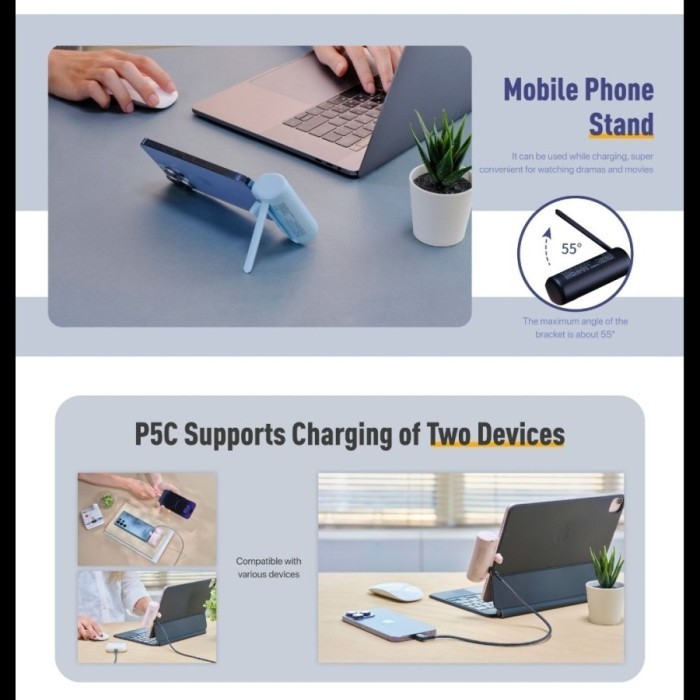 Pocket Power Bank 5000Mah Direct Plug Type Usb-C - Gravity P5C