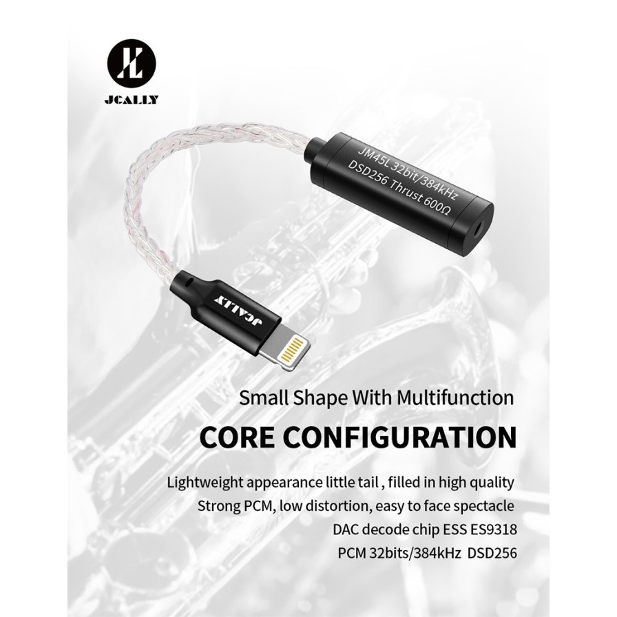 Jcally Jm45L Lightning To 3,5Mm Hires Lossless 32Bit/384Khz Dac Es9318