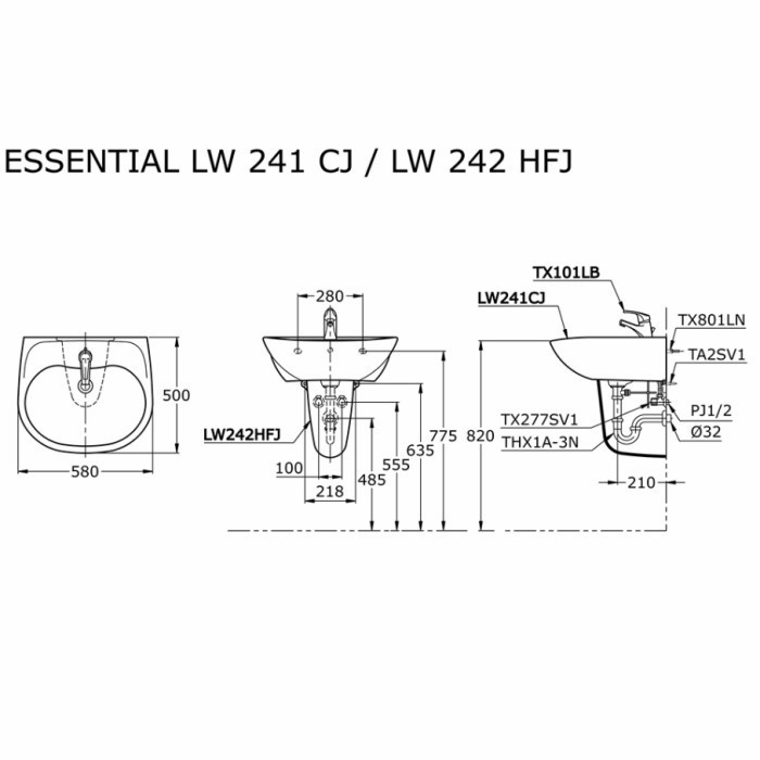 Paket Complete Wastafel Toto Lw241Cj/Lw242Hfj