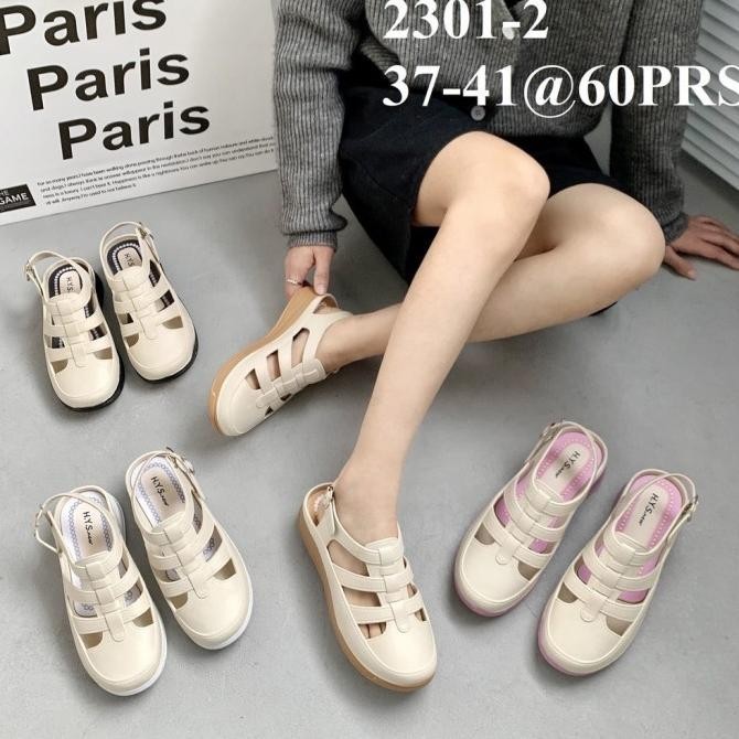 Sandal Pcv Jelly Wanita Karet Tali Belakang Wedges Hys 2301-2