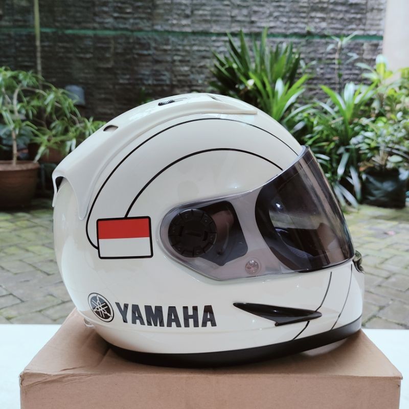Helm Yamaha Vintage Fullface Team Fiat Putih Ori (NOS, GENUINE, BARU) Helmet Retro Kuno Jadul Full F