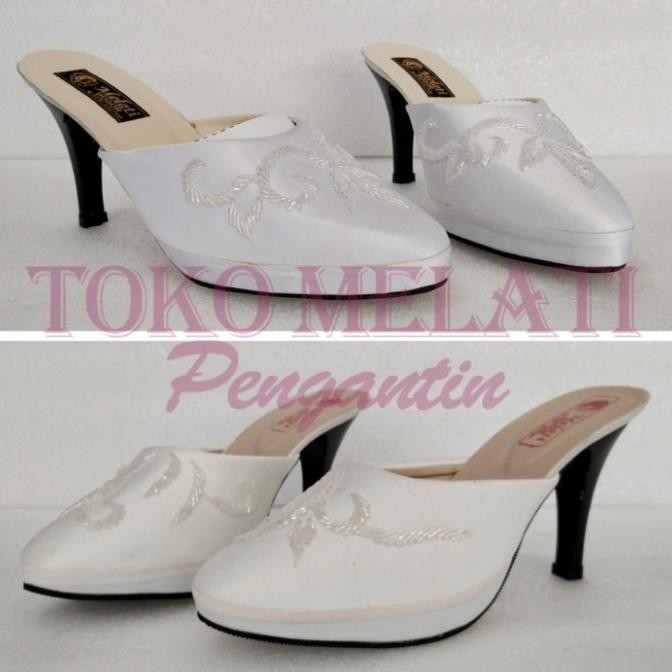 Selop Pengantin Wanita Putih Broken White Akad Nikah Hak Heels 9 Cm