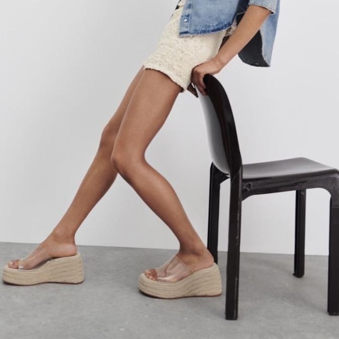 Sandal Wanita Zara Wedges Vynil Branded Original Import Terbaru Zr 424