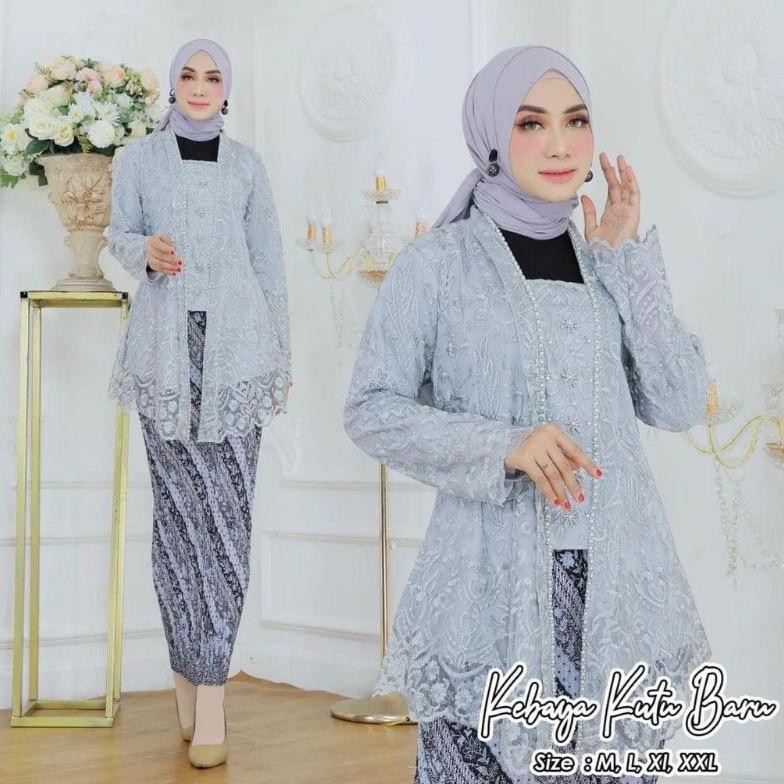 Promo  Setelan Kebaya Kutubaru Tille Payet / Stelan Kebaya Kutu Baru Tulle  Rok Plisket / Kebaya Rem