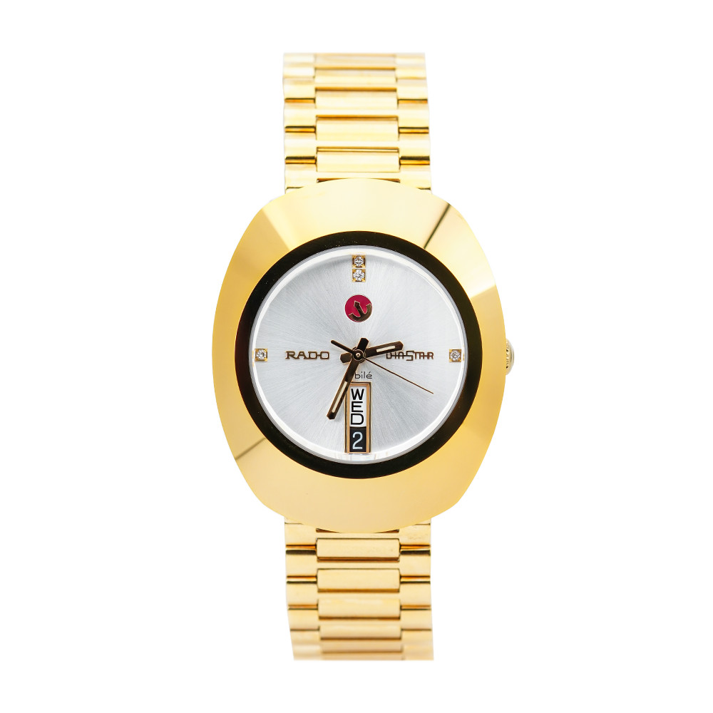 Jam Tangan Pria RADO Original R12413783 Silver Diamond Dial Gold Stainless Steel Strap