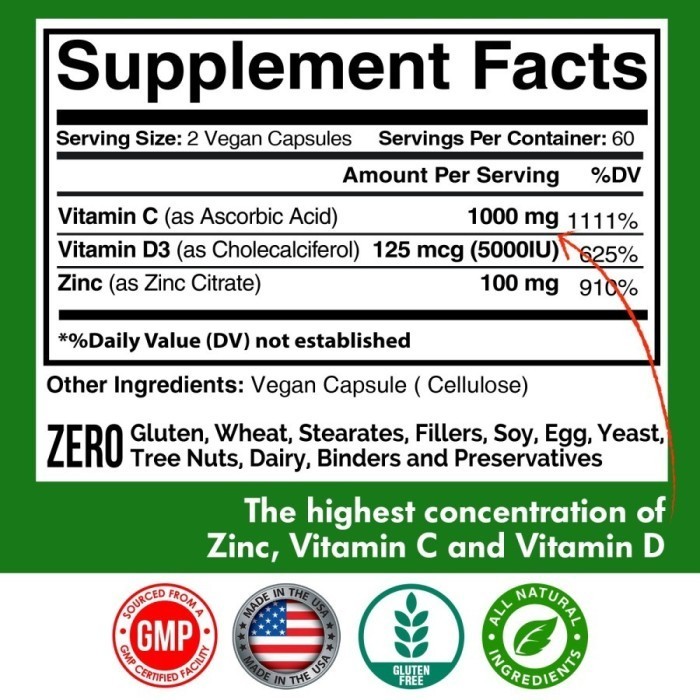 American Standard Supplements Zinc 100 Mg Vitamin C 1000 Mg D3 5000 Iu