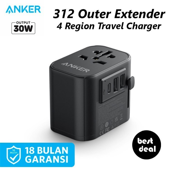Anker 312 Outlet Extender Usb-C Usb-A 30W Travel Adapter Charger A9212