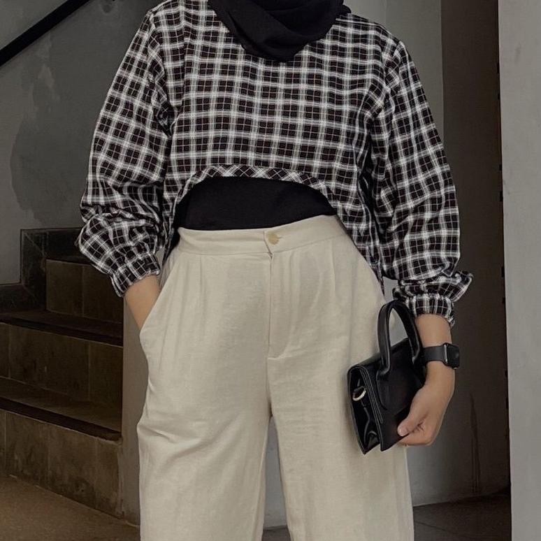 Vf/ Crop Top Tartan /Bechara Top Crop Korean Tartan/Korean Blouse/Atasan Kekinian