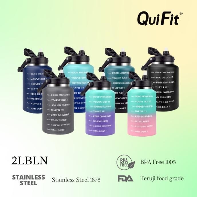 WAF - 197 QUIFIT - [2LBLN] BOTOL AIR MINUM STAINLESS STEEL MOTIVASI 2L STOREKITA33