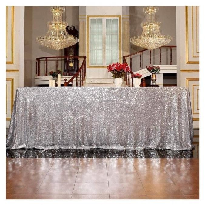 Taplak Meja Kain Dekorasi Pesta 3Mm Sequin Cloth Silver (Per Yard)
