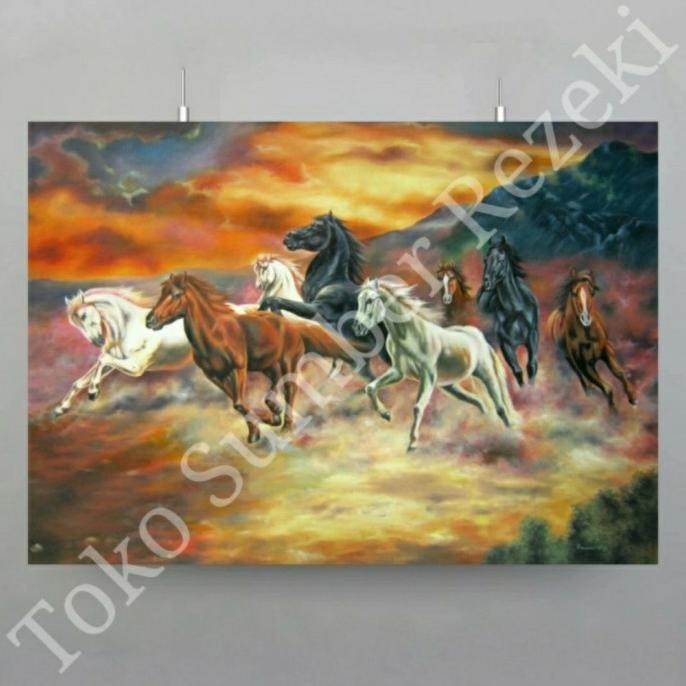 Big Poster Delapan 8 Kuda Berlari Lukisan Lari Paper Besar Horse Run