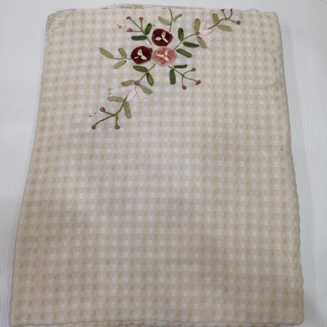 Taplak Meja Makan Kain Katun Renda Sulam Pita Impor Bulat 230Cm 8-12 K