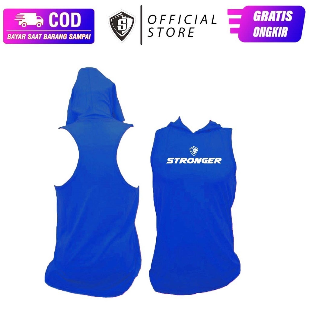 Baju Singlet Hoodie Fitnes Gym Pria Siladamas Stronger Elastis