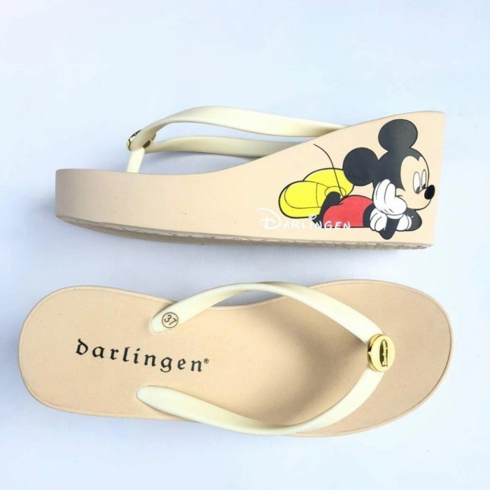 Sandal Wanita/Darlingen Mickey Mouse Wedges 7 Cm/Sendal Jepit Wanita