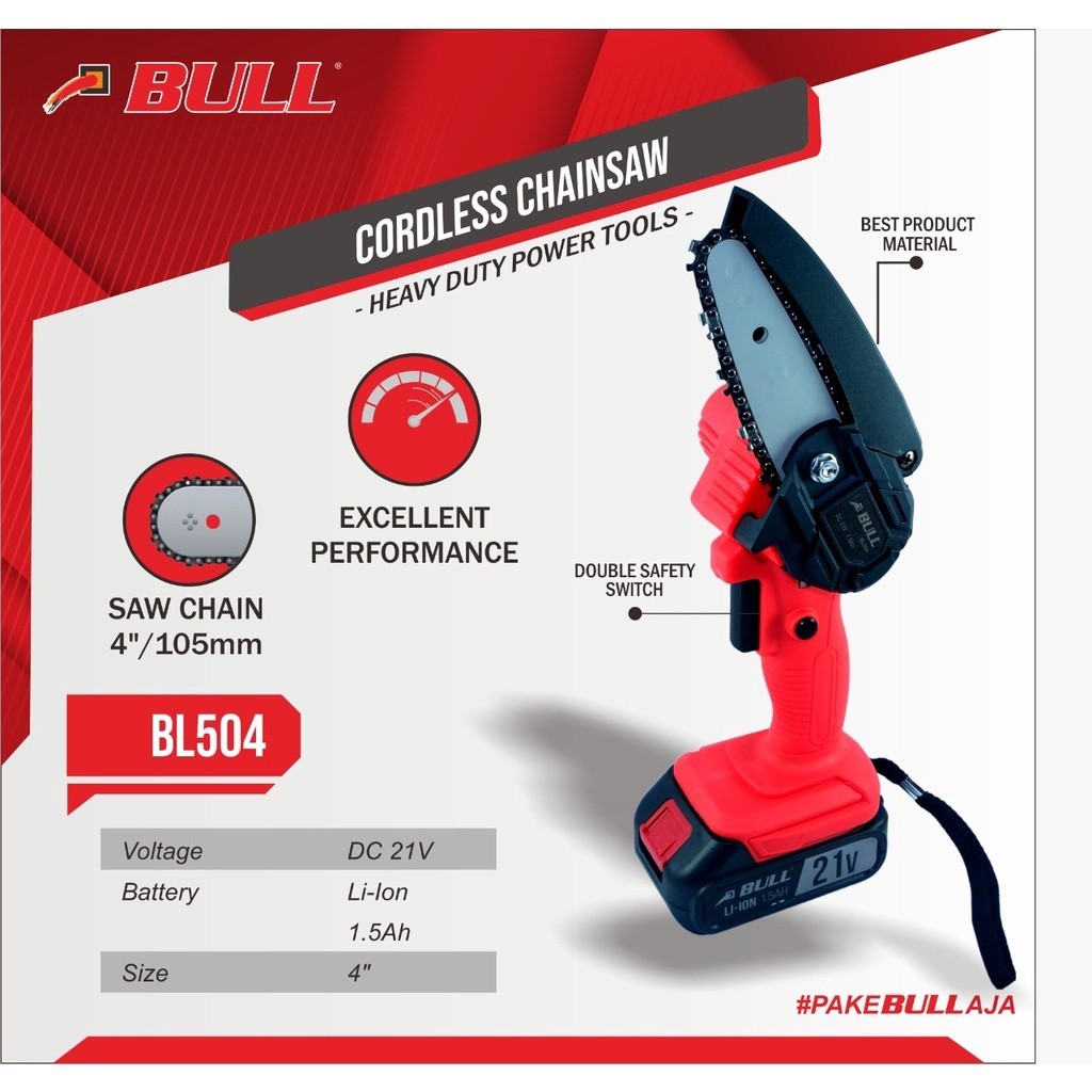 Bull Gergaji Rantai Baterai / Mini Cordless Chainsaw/ senso baterai mini 4 BL504