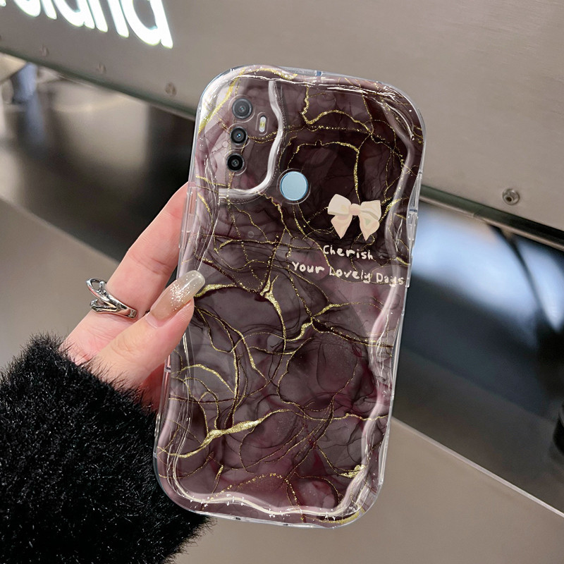 Casing Hp OPPO A53 2020 A53s A32 A33 2020 A11s Case hp marmer pola garis emas, Casing lembut silikon