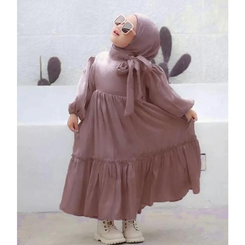COD - Arsyila Kids Shimer Santorini Fre Hijab/Dress Anak 2-10 Thn/Dress Lebaran Anak/Gamis Anak Perempuan Muslim/Dress Cantik Anak Simple