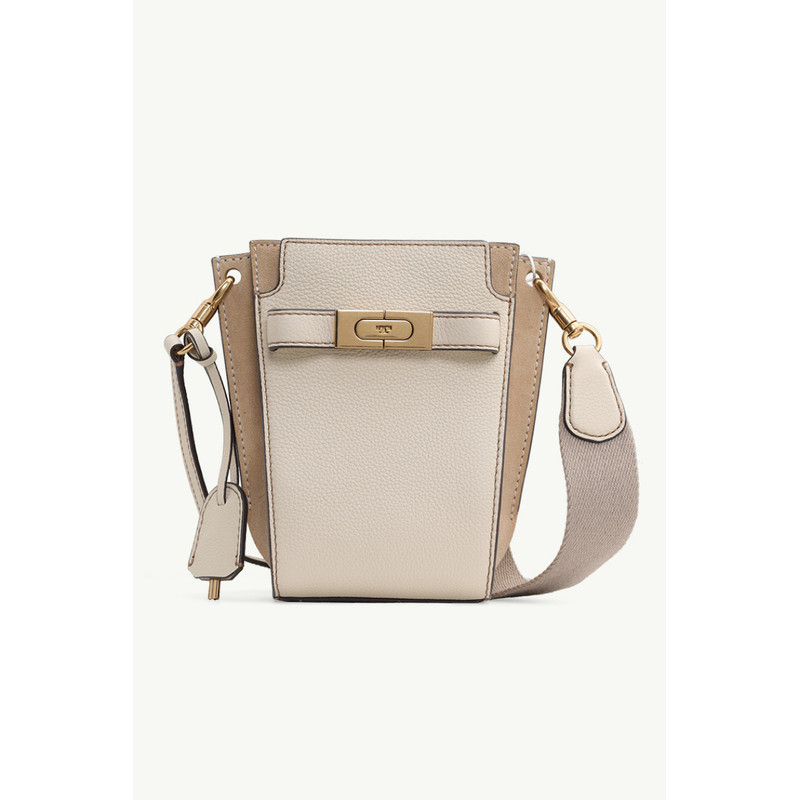 TORY BURCH Petite Lee Radziwill Pebbled Double Bucket Bag in New Moon