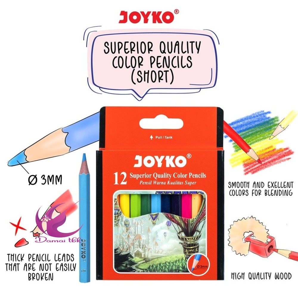 

Pensil Warna Joyko Cp-102 12 Warna Colour Pencils Pensil Gambar Pendek