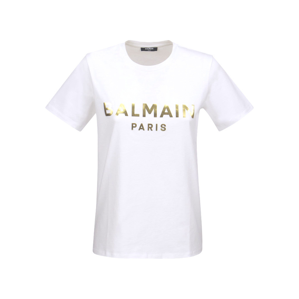 ℬª⎮♍︎𝛂ℹ︎♎︎ Women Balmain Paris Metallic Logo T-Shirt in White/Gold