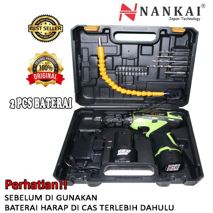 NANKAI CORDLESS MESIN BOR BOLAK BALIK BATERAI CAS 12V 10MM FULL SET