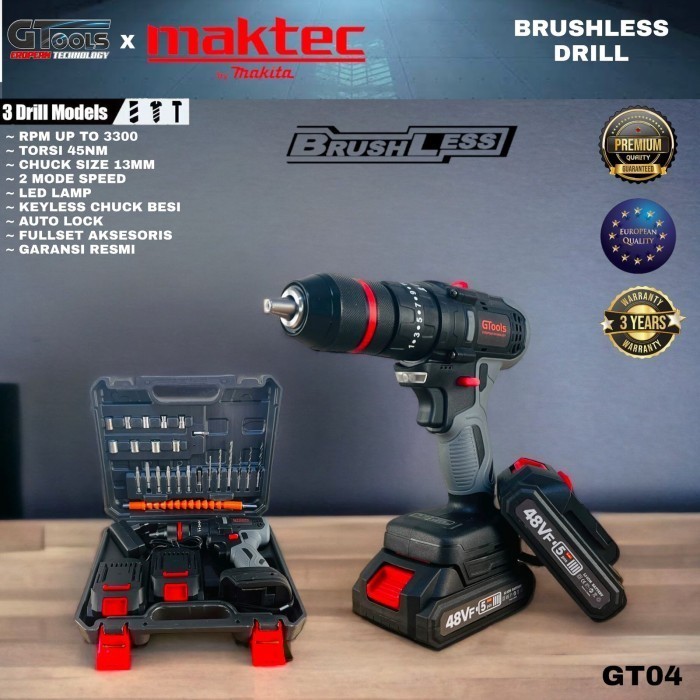 BOR MAKTEC CORDLESS 48V 13MM BRUSHLESS BATERAI GT04 IMPACT DRILL