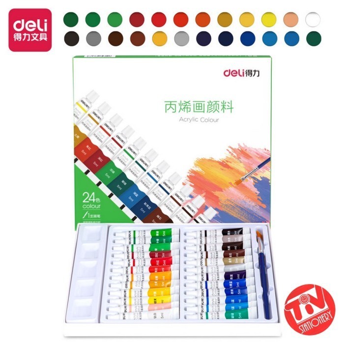 

Cat Akrilik Deli Acrylic Paint 24 Warna (24 X 5 Ml) Bonus Kuas & Palet