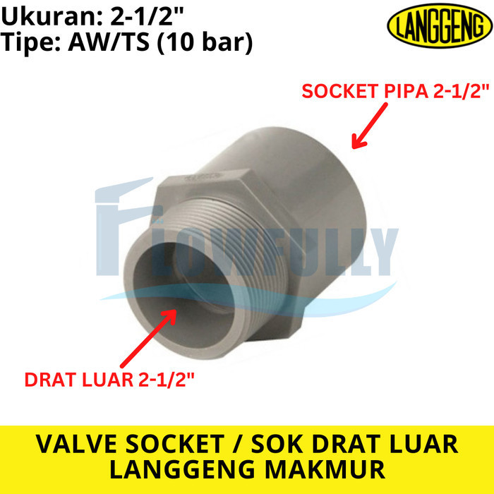VALVE SOCKET TS 2 1/2 INCH PVC LANGGENG SOCK DRAT LUAR 2,5 DIM AW