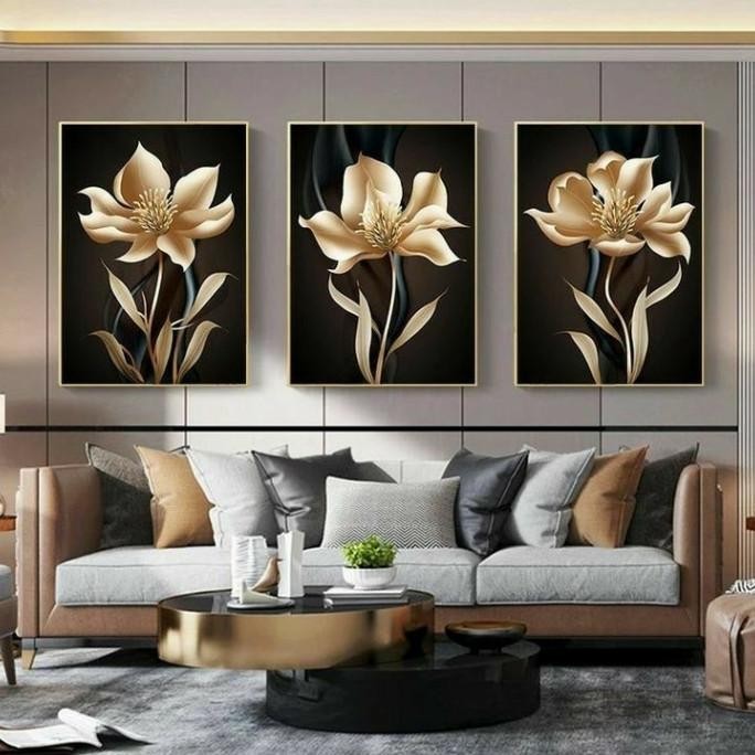 Lukisan Bunga | Lukisan Bunga Gold | Hiasan Dinding Dealovajeza