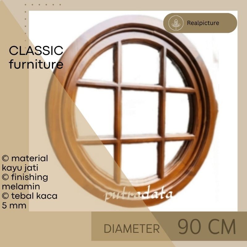 Kusen Jendela Rumah Minimalis Diameter 90 cm | Kusen Jendela Putar Kayu Jati
