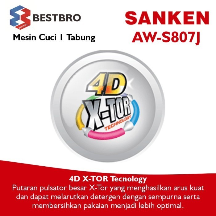 Sanken Mesin Cuci 1 Tabung 8 Kg AW-S807 Top Loading - JABODETABEK ONLY