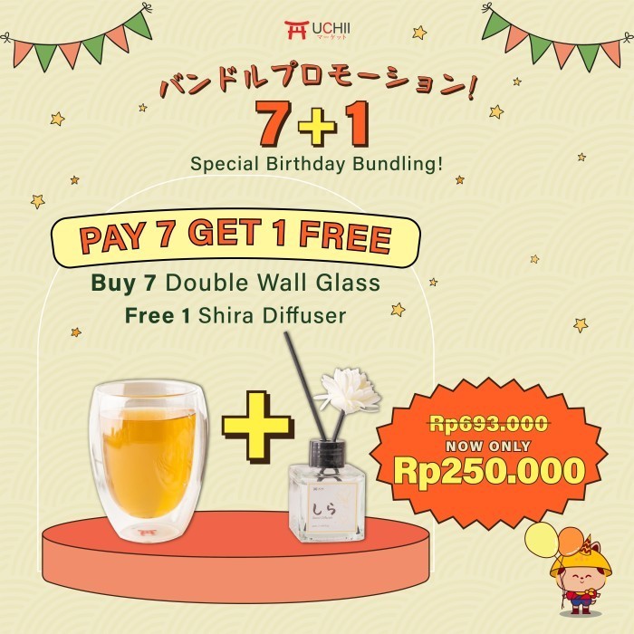 

UCHII Pay 7 Get 1 Double Wall Glass with Shira Diffuser Paket Gelas