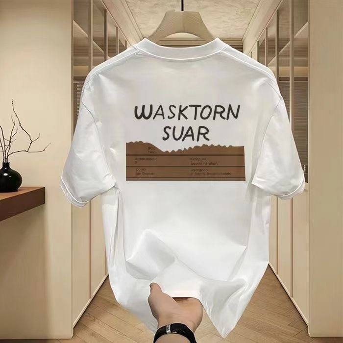 Baju Katun Pria Lengan Pendek, Baju Atasan Pria, Lengan Pendek, Motif Huruf, Katun, Gaya Korea, Musi