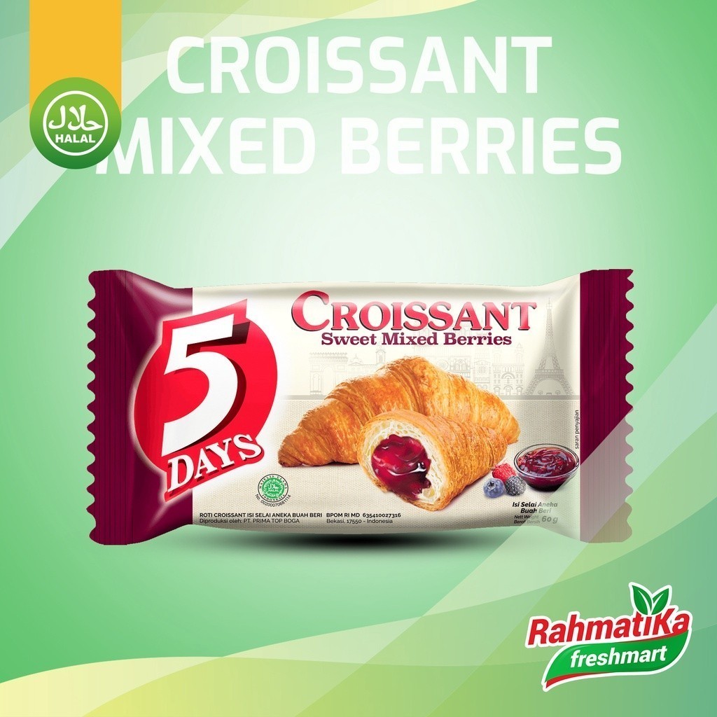 

Roti 5Days Croissant Creamy Sweet Mix Berries 60 gram